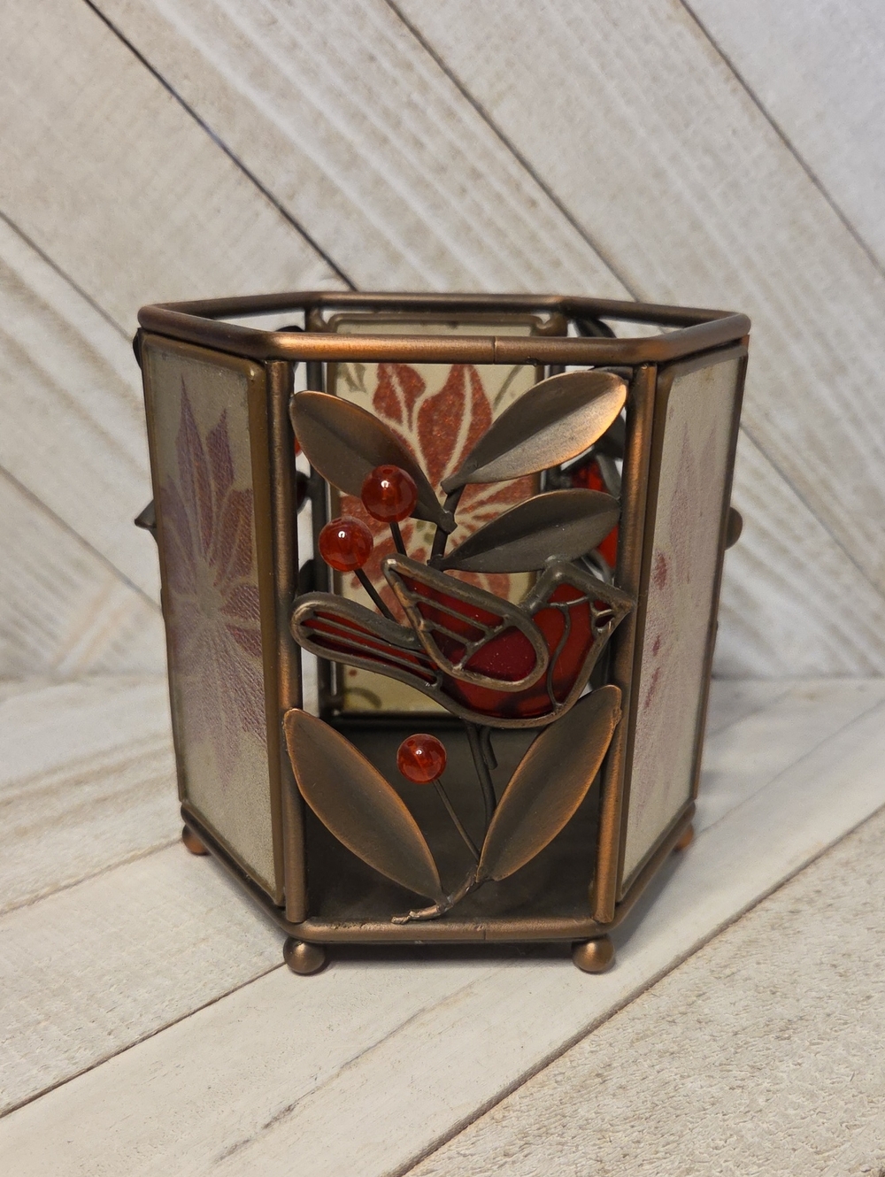 Christmas Cardinal Poinsettia Candle Holder
